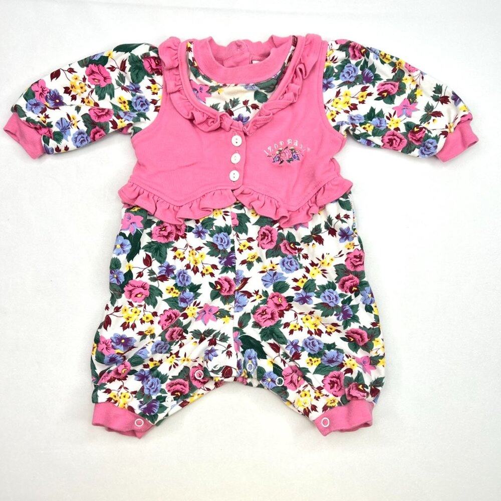 Vintage Izod Baby Floral Ruffle Romper 3/6mo